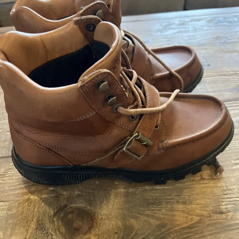 VTG Ralph Lauren Polo Sport Leather Hiking Boots Lug Sole Buckle Strap Men’s 10